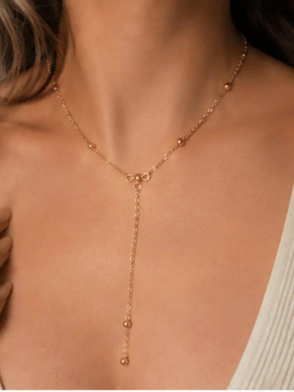 Gold & Silver Finsh Y-shape Lariat Necklace – Elegant Dainty Jewelry for Women